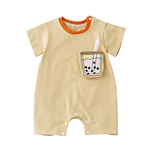 Bodies para bebês meninos recém-nascidos engraçados 3D impressão de alimentos roupas de escalada fáceis de colocar (bege, 12 a 18 meses)