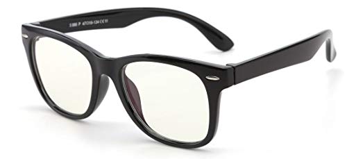 FaerieKing Blue Light Blocking Glasses, Square Nerd Eyeglasses Computer Reading/Gaming Glasses for Kids Girls Boys, Anti Glare UV Digital Eyestrain (Light Black,127mm)