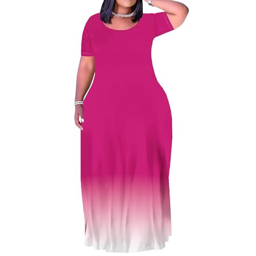 Image of PinkPatty Women's Plus Size Maxi Dresses Short Sleeve Sundress Summer T-Shirt Beach Long Dress with Pockets
