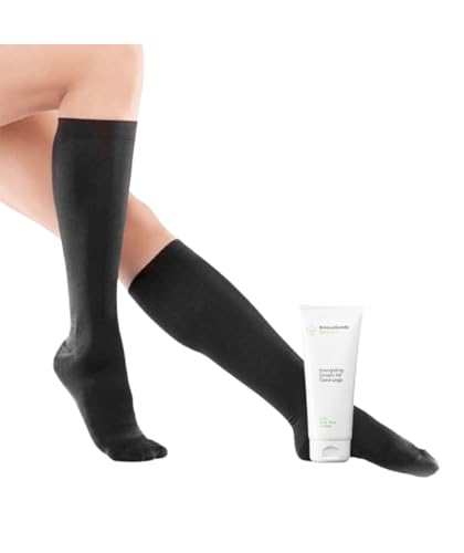 InnovaGoods® Crema energizante 200 ml con CBD + Calcetines de compresión Relax, alivian el dolor y la tensión en las piernas, con función de compresión, hidrata y alivia, apto para pieles sensibles