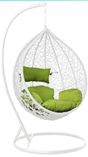Image of Single Seater Swing Chair with Stand and Cushion Hammock Swing for Adult Outdoor Indoor Garden Living Room Balcony Hanging Chair (White Green)