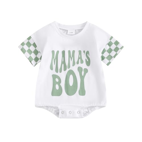 Image of Socutebabe Newborn Infant Baby Boy Summer Outfit Mamas Boy Baby Clothes Boy Oversized Romper Shirts Short Sleeve Onesie
