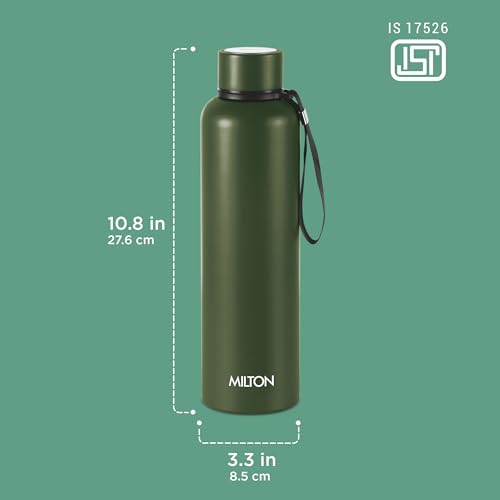 Image of Milton Aura 1000 Thermosteel Water Bottle, 24 Hr Hot and Cold I Leak Proof Lid, ISI Certified I Vacuum Insulated I for Office, Gym, School I Military Green