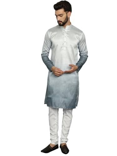 Image of SOJANYA (Since 1958, Men's Jacquard Silk Multi Shade Sequinned & White Pyjama Set