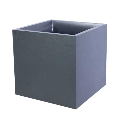 mgc24 Blumenkübel quadratisch 49,5 x 49,5 x 49,5 cm 57 L Pflanzkübel in Steinoptik anthrazit grau wetterfest, leicht & robust für Garten, Terrasse & Balkon
