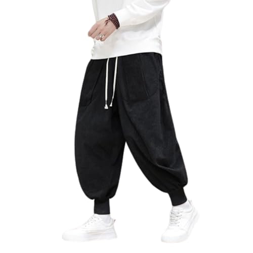 Mens Casual Corduroy Harem Pants Loose Elastic Waist Hippie Boho Aladdin Drop Crotch Pant Joggers Vintage Sweatpants
