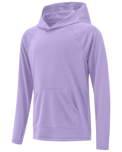 Image of Boys Rash Guard Long Sleeve Hoodie Swim Shirt with Pocket Youth Kids UPF 50+ Sun Protection Fishing Shirts Thumb Hole