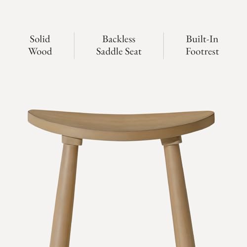 Maven Lane Luna Counter Stool – 26 Inches – Round Stool with Footrest – Natural Solid Wood – Space-Saving Design for Kitchen Counters & Islands, Ideal for Apartments, Dorms & Compact Living - Thumbnail 5
