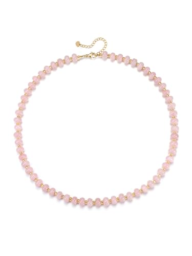 Image of CrystalTears Rose Quartz Crystal Beaded Necklace for Women Boho Pink Gemstone Beaded Choker Necklace Healing Stone Bead Necklaces Summer Beach Jewellery Gifts for Women Mum Christmas Birthday