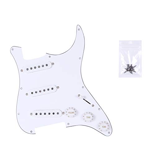 Gusnilo Musiclily 11-hole SSS guitar single coil Pickguard load pre-wiring set scratch board for Fender Strat Stratocaster guitar parts, 3 layers of white with screws, reinforced rotary tool