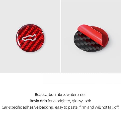 Image of BETTERHUMZ Rear Trunk Switch Sticker Compatible with Tesla Model 3 Highland 2024 Model Y Juniper 2025 2026 Carbon Fiber Liftgate Close Button Trim Interior Decor Accessories (Red)