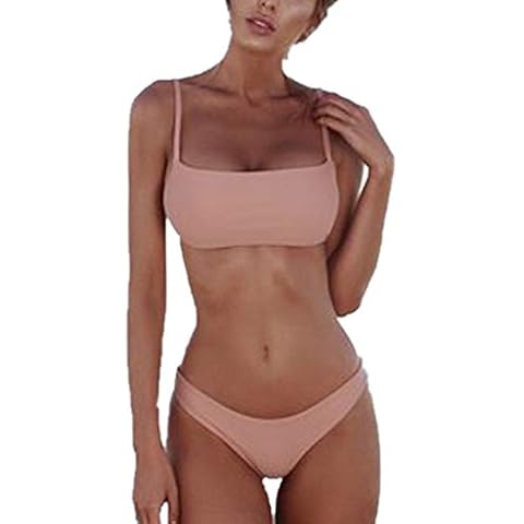 Solid Color Split Swimsuit Bikini Summer Ladies Pink Cover