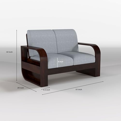 Image of NEW MAMTA FURNITURE Solid Sheesham Wooden 6 Seater Sofa Set with Coffee Table with Grey Cushion for Living Room Furniture - Walnut Finish (3+2+1)