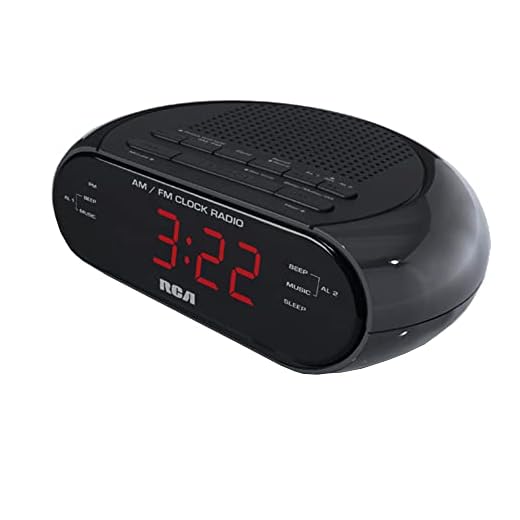 RCA RC205A AM/FM Alarm Clock, Black, Dual Wake, 0.6" Red LED, Sleep and Snooze Functions