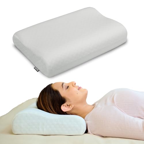 Image of CareFoam Cervical Memory Foam Pillow for Neck Support | 2-Year Manufacturing Warranty | Orthopedic Contour Pillow for Cervical Spine Alignment & Shoulder Support | Made in India | 21 x 13 x 4 Inch