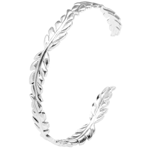 Jude Jewelers Stainless Steel Open Cuff Olive Tree Leaf Style Adjustable Size Bangle Bracelet