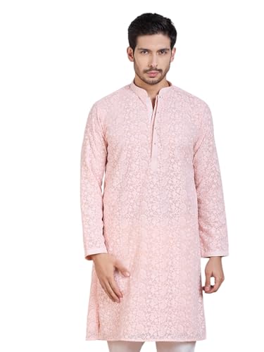 Image of Rajubhai Hargovindas Men Pure Cotton Chikankari Embroidered Straight Kurta