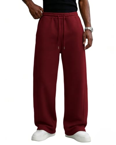 Image of Men's Baggy Sweatpants Cotton Fleece Wide Leg Lounge Sweat Pants Drawstring Waist Jogging Pants with Pockets