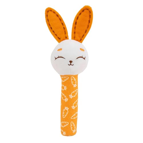 Image of Mirada Soft Plush Bunny Rattle Toy for Babies - 18cm Squeeze Handle with Squeaky Sound | Cute Toddler Toy for Early Skill & Sensory Development - 18cm