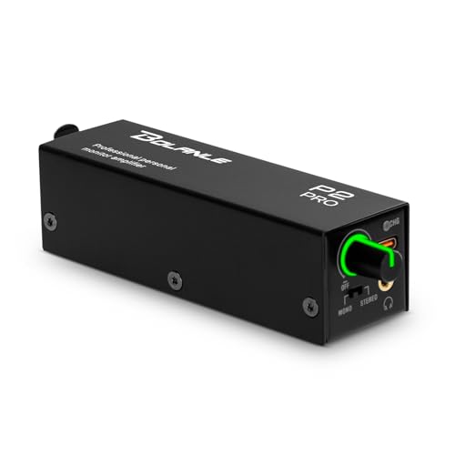 Bolanle P2 USB-C Portable in-Ear Monitor Amplifier, 5V DC/AAA Battery, XLR/TRS Input 3.5mm Output, LED, Stereo/Mono Switch for Keyboardists, Drummers, Live Stage (Single Channel-Black)