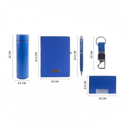 Image of Personalised 5 in 1 Corporate Gift Set which Includes Diary,Keychain, Cardholder, Metal Pen & Vaccum Flask. Gift Set for, Employee of The Month, Corporate Gift for Clients (Blue)