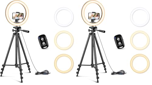 Sensyne 12'' Ring Light with 50'' Extendable Tripod Stand, LED Circle Lights with Phone Holder for Live Stream/Makeup/YouTube Video/TikTok, Compatible with All Phones (Pack of 2)