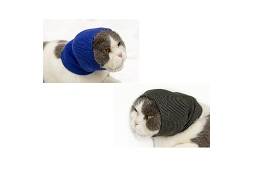 Image of 2 Pack Cat Ear Wrap, Anxiety Ear Cover Hematoma Compressionp Cat Snood for Grooming Blue+Grey S