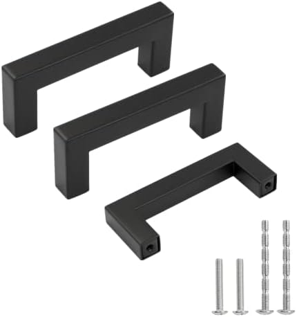 NANDSQ 10 Pack 3 Inch Black Drawer Handles Matte Black Cabinet Pulls, Square Cabinet Handles Black Drawer Pulls for Kitchen Cabinets Black Hardware for Cabinets, Cupboard