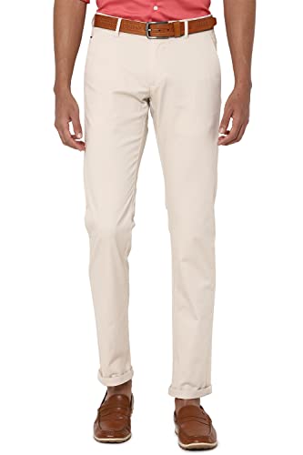 Image of Men Cream Slim Fit Solid Casual Trousers