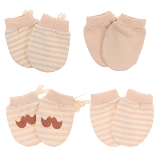 Ipetboom 4 Pares manoplas antiarañazos para recién nacido pequeña para bebés muselina Guantes rascar mitones de bebé recién nacido mitones infantiles manoplas de algodon para algodón