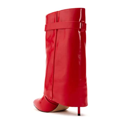 Arqa Fold Over Booties Stiletto Heel Padlock Ankle Boots Pointed Toe Short Boot3