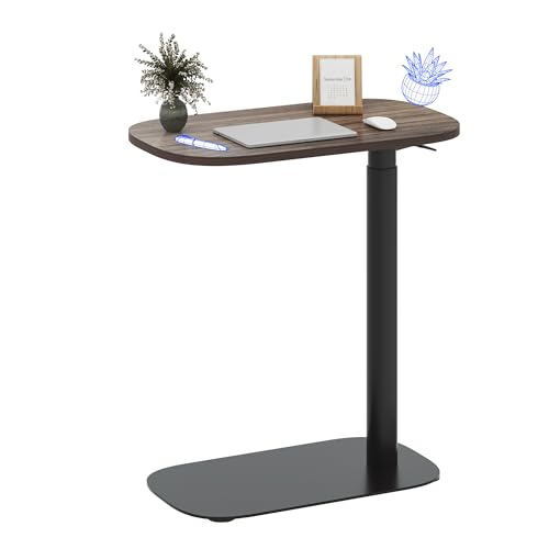 FLEXISPOT Adjustable C Table with Wheels, Mobile Snack Side End Table Sofa Couch Bedside Table Laptop Cart TV Tray Night Stand for Small Space Side Table(23.6" W x 13.8" D,Rustic Brown)