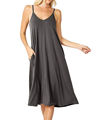 Image of ALLLA Women's Lightweight Flowy Summer Dress - Adjustable Strap Knee Length Dress with Side Pockets. Casual, Beachwear
