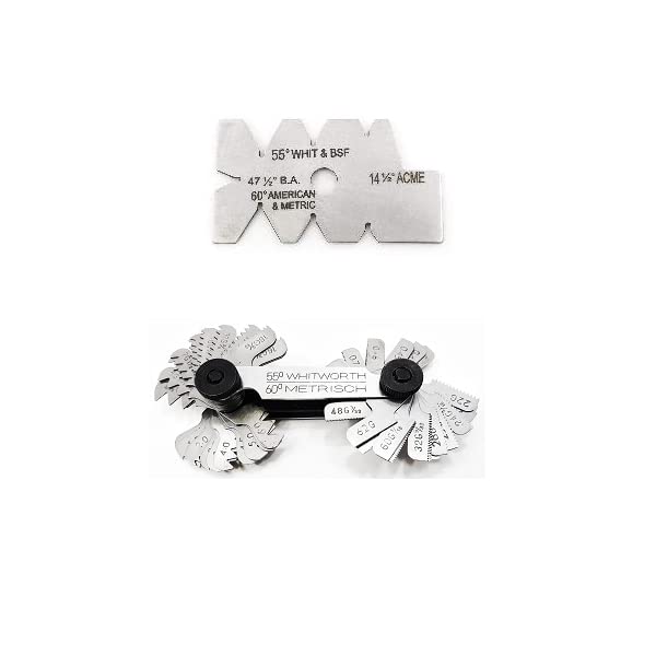 Screw Pitch Gauge/Thread 4 to 62 TPI, 0.25 to 6.0 mm & Screw Thread Cutting Gauge 14-1/2",47-1/2", 55, 60 Degree Angle - American & Metric - Made of Stainless Steel (pack of 2)