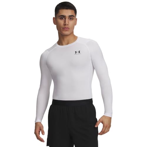 Under Armour Men's Armour HeatGear Compression Long-Sleeve T-Shirt , White (100)/Black, Large