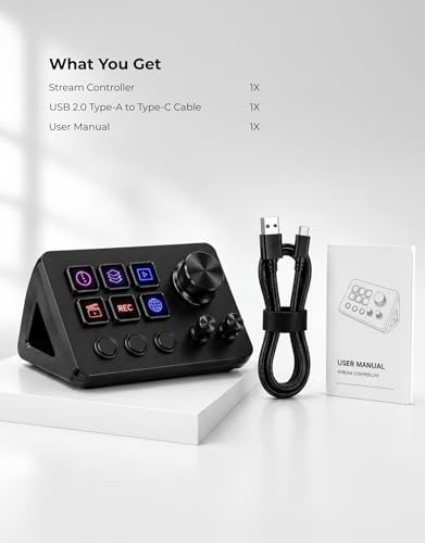 Image of APEX LIGHT Streaming Macro Keypad, Programmable Stream Controller Dock with 6 LCD Custom Keys & 3 Control Knobs, Gaming Shortcut Keyboard for OBS, Twitch, YouTube, Windows /Mac | 1 Year Warranty