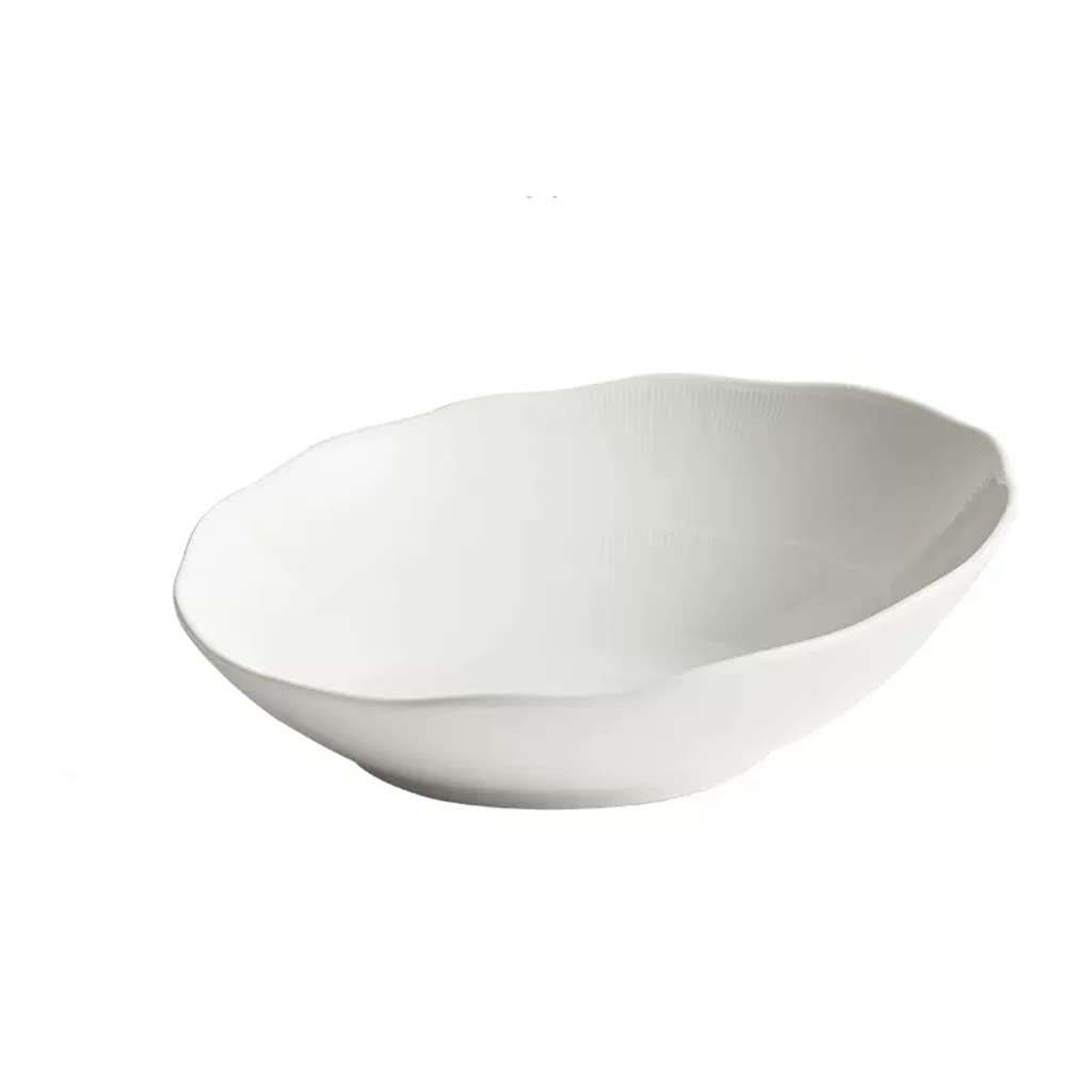 ZTCHSENZT Salad Bowl Oblique Salad Bowl Vegetable and Fruit Plate Large Ceramic Dessert Bowl White Tableware Two-Piece Set Fruit and Vegetable Bowl,White-S