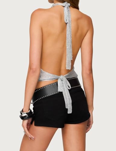 Women’s Cowl Neck Halter Tank Top Sexy Open Back Slim Fit Going Out Tops Sleeveless Cami Shirts with Scarf Clubwear2