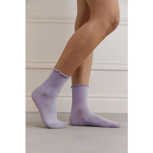 Image of Fszsaa 6PAIRS Trim Ruffle Socks Women Cotton Casual Mini Crew Socks Low Cut Ankle Socks MultiColor