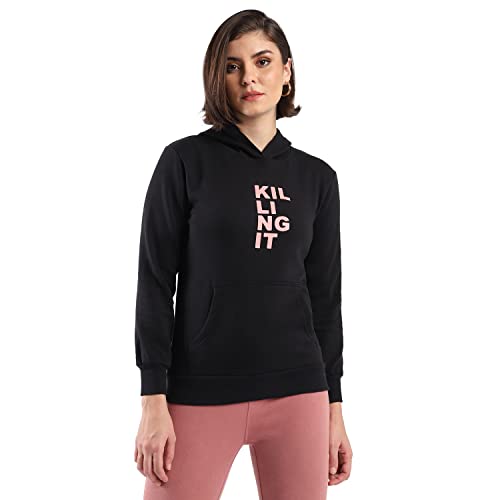 Image of PINACOLADA Women's Cotton Solid Printed Sweatshirt with Hoodie, Regular Fit for Casual Wear Full Sleeve Sweatshirt Crafted with Comfort Fit and High-Performance for Everyday Wear