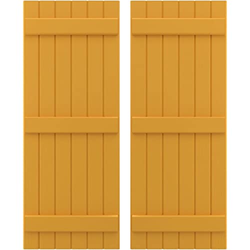 21"W x 34"H Americraft Six Board (3 Batten) Exterior Real Wood Joined Board-n-Batten Shutters (Per Pair), Turmeric