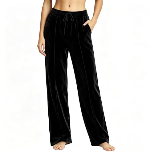 Velvet Wide Leg Pants for Women Drawstring Elastic Waist Vertical Seam - image 1