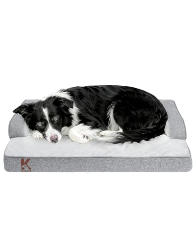 KSIIA Washable Dog Bed Medium Size Dog U-Shaped Bolster Pet Couch with Removable Waterproof Cover, Non-Slip Bottom and Egg-Crate Orthopedic Foam Pet Bed, 35 x 22 Inch, Gray