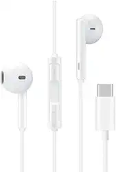 Fone de Ouvido com Fio Premium Tipo-C, 4ª Geração, Anti-Ruído (99,15%), Cabo de Tecido Antitramado, Branco – Compatível com Samsung, Motorola, LG e Smartphones USB-C.