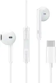 Fone de Ouvido com Fio Premium Tipo-C, 4ª Geração, Anti-Ruído (99,15%), Cabo de Tecido Antitramado, Branco – Compatível com Samsung, Motorola, LG e Smartphones USB-C.