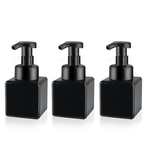 Lot de 3 distributeurs de savon moussant vides en plastique rechargeables pour shampooing, savon liquide, lavage du visage (noir, 250 ml)