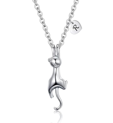 Collar con letra de corazón y gato un regalo personalizado para comunión de niñas