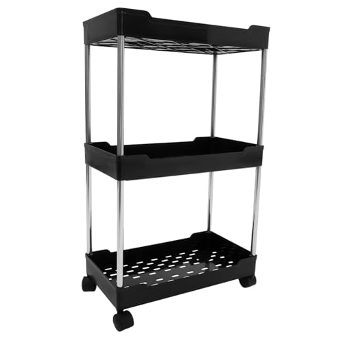 JECOMPRIS Carrito Multiusos con Ruedas Organizador para Cocina Baño Negro Resistente y Funcional para Pequeños