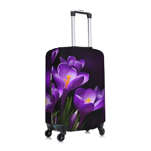 Green Leaves And Purple Flowers Print Luggage Suitcase Covers Elastic Washable Luggage Protector Luggage Covers For Suitcase3