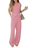 Cicy Bell Women's 2 Piece Outfits V Neck Crop Vest Blazer and Wide Leg Suit Pants Sets Pink